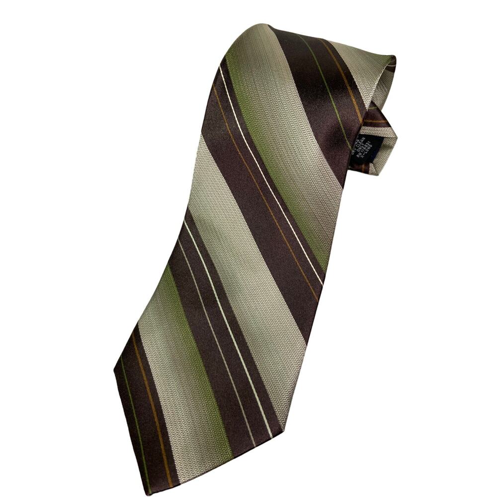 Paul Dione Repp Tie Mens Regiment X-Long Brown Pale Green100% Silk Necktie